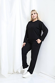 Kadın Büyük Beden Uzun Kollu Rahat Günlük Takım Siyah
