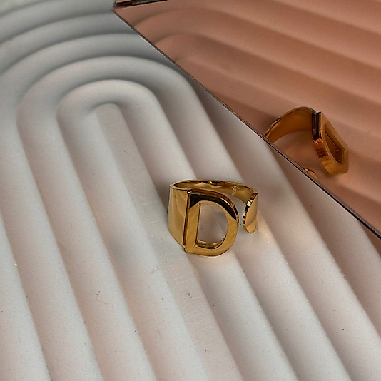 HARFLİ AYARLANABİLİR GOLD RENK ÇELİK YÜZÜK D HARFİ