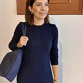 Triko lacivert uzun elbise