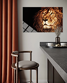 Alevler İçinde Kaplan Portresi Cam Tablo