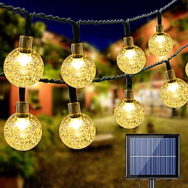 Solar Enerjili Büyük Boy 50 Top Ledli 8 Metre Sarı Işık Bahçe Teras Balkon Ağaç Süs Dekor Aydınlatma Lambası
