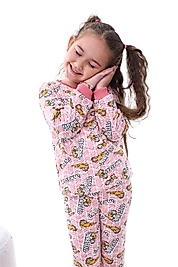 Mevsimlik Pamuklu Kumaş Karikatürlü Unisex Çocuk Pijama Takımı