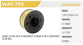 HAVA FİLTRESİ BMW 3 E46 316 TI COMPACT 316İ/Cİ 318 TI COMPACT  318İ 98>