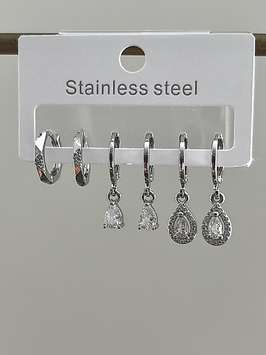 Çelik 6’lı Silver Damla Taş Küpe