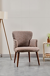 Berjer Koltuk-cafe-ofis-balkon-teras-bahçe-kahve keten kumaş-kahverengi ayak