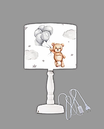 Minibabyrooms Balonlu Ayıcık Desenli Ahşap Oyma Ayak Abajur