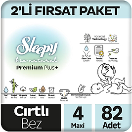 Sleepy Bebek Bezi Bio Natural  premium plus 4 Numara Maxi 82Li Fırsat Paket