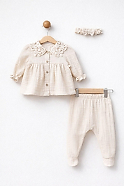 Kız Bebek Saç Bantlı 0-12 Ay Müslin Alt Üst Takım