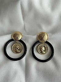 Gold Detay Siyah Halka Küpe