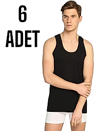 Sedef Yıldızı Erkek Penye Askılı Kolsuz Atlet Siyah 6 Lı Paket