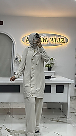 Cıtcıt detaylı Pike kumaş  takım krem