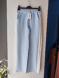 Su Yolu Kumaş Şeritli/Düz Cepli Lastik Kemerli İpli Bayan Pantolon