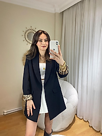 PREMİUM SERİ LEOPAR ASTARLI ŞAL YAKA BLAZER CEKET SİYAH