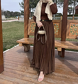 Violet Pileli etek (kahverengi)