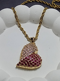 Jade'm Gold Çelik Pembe Beyaz Zirkon Taşlı kolye