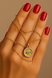 Altın Kaplama Göz Figürlü Kolye – 925 Ayar Gümüş