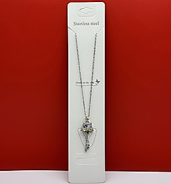 Taşlı kilit figürlü çelik kolye silver