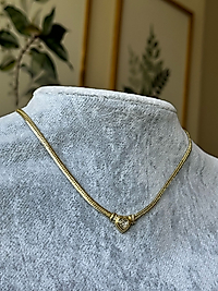 Gold Ezme Zincir Tek Taş Kalp Kolye