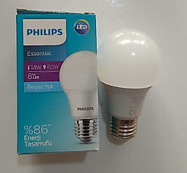 Philips E-27 Duylu 8 Watt Beyaz Işık Essential Led Ampul