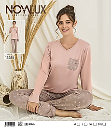 Pudra Cepli Üst & Kalp Desenli Alt Kadın Pijama Takımı -Noya 13351