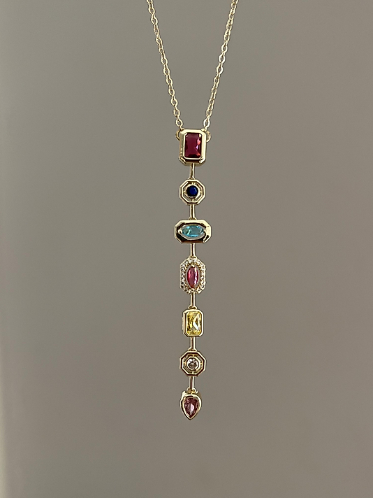Altın Kaplama Renkli Taşlı Y Kolye