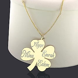 Kişiye Özel 14K Altın Kaplama Yonca Aile İsim Kolye