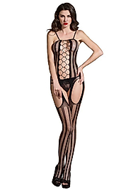 Kadın Siyah Fantezi Vücut Çorabı Esnek Örgülü Seamless