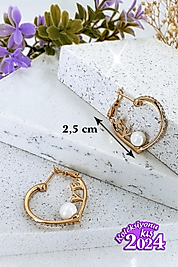 Xuping Vip Seri Kalp Model İncili Love Yazılı Gold Renk Çelik Halka Küpe (2,5 cm)