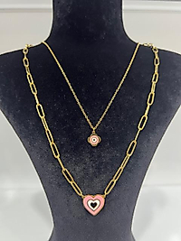 İkili kalp detay çelik kolye