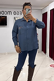 Fermuar Detaylı Çizgili Gömlek