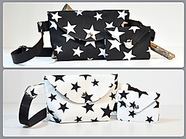 Yıldızlı Siyah Beyaz Füme Kareli Astarlı Mini Bag Bel Çantası (cüzdan hediyeli)