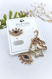 Xuping Vip Seri Göz Model Charmlı Zirkon Taşlı Gold Renk Çelik Küpe (4 cm)