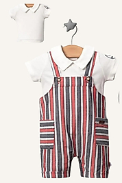 Erkek Bebek Çizgili Salopetli 2’li Takım 0-9 Ay