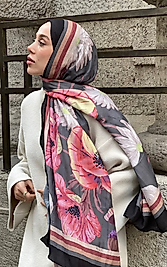 Siyah-Koyu Gri Margarit Desen Bambu Şal