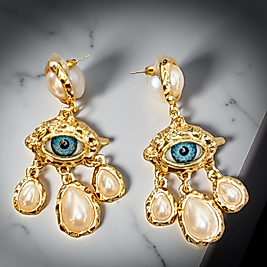 Zara Model Kadın Nazar Temalı Sallantılı Gold Küpe