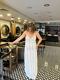 Çizgili Askılı Uzun Elbise