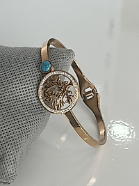 Mavi taş detay hayat ağacı model rose gold çelik kelepçe