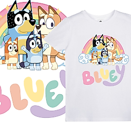Bluey Gökkuşağı Tasarım Baskılı Çocuk Tişört
