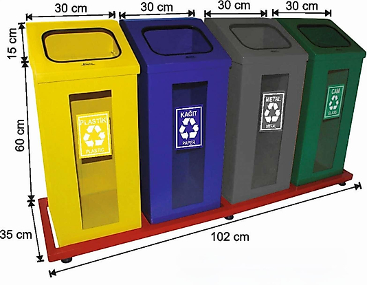 4 BÖLMELİ ŞEFFAF KIRILMAZ CAMLI BOYALI GERİ DÖNÜŞÜM SETİ ( KDV DAHİL )