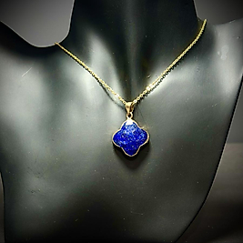 Lapis Lazuli Taşı Yonca Model Çelik Kolye