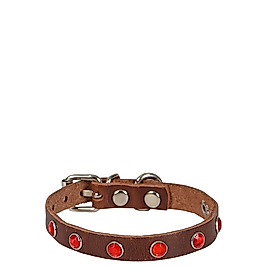 Cattie Gerçek Deriden El Yapımı Taşlı Kedi Boyun Tasması 1x18-22cm - Brown