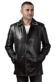 Alanzo Hakiki Deri Erkek Siyah Kürklü Kaban