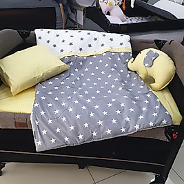 YILDIZLI FİL MODEL LÜX 5 PARÇA PARK YATAK UYKU SETİ (SARI)