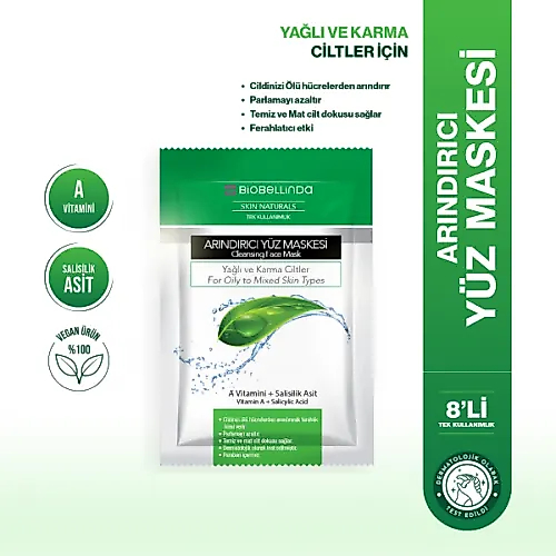 Biobellinda Arındırıcı Yüz Maskesi 8'Li Set | Yağlı Ve Karma Ciltler İçin