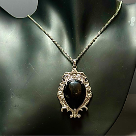 Siyah Obsidyen Taşı Çelik Kolye