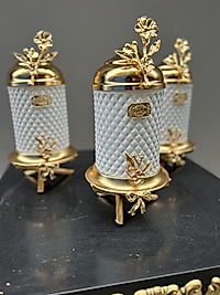 Beyaz kristal cam gold kavanoz set