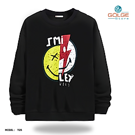 Smiley Emoji Görselli Bisiklet Yaka Erkek kadın Slimfit Sweatshirt