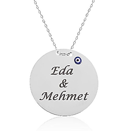 Kişiye Özel 14K Altın Kaplama Yuvarlak İsim Kolye – Nazar Boncuklu