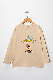 Erkek Çocuk Uzun Kollu Bisiklet Yaka "Ramazan" Baskılı Tişört Mevsimlik Pamuklu