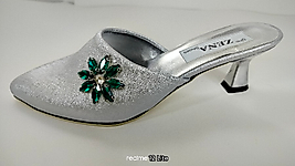 taş tasarımlı gümüş abiye terlik